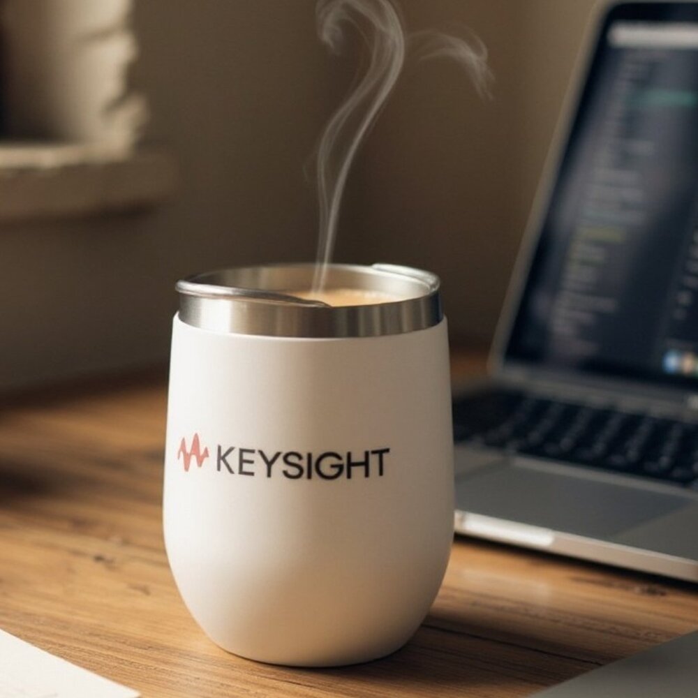 CECE Keysight Logo 12 oz White Stainless Steel Insulated Tumbler Travel Cup NIB